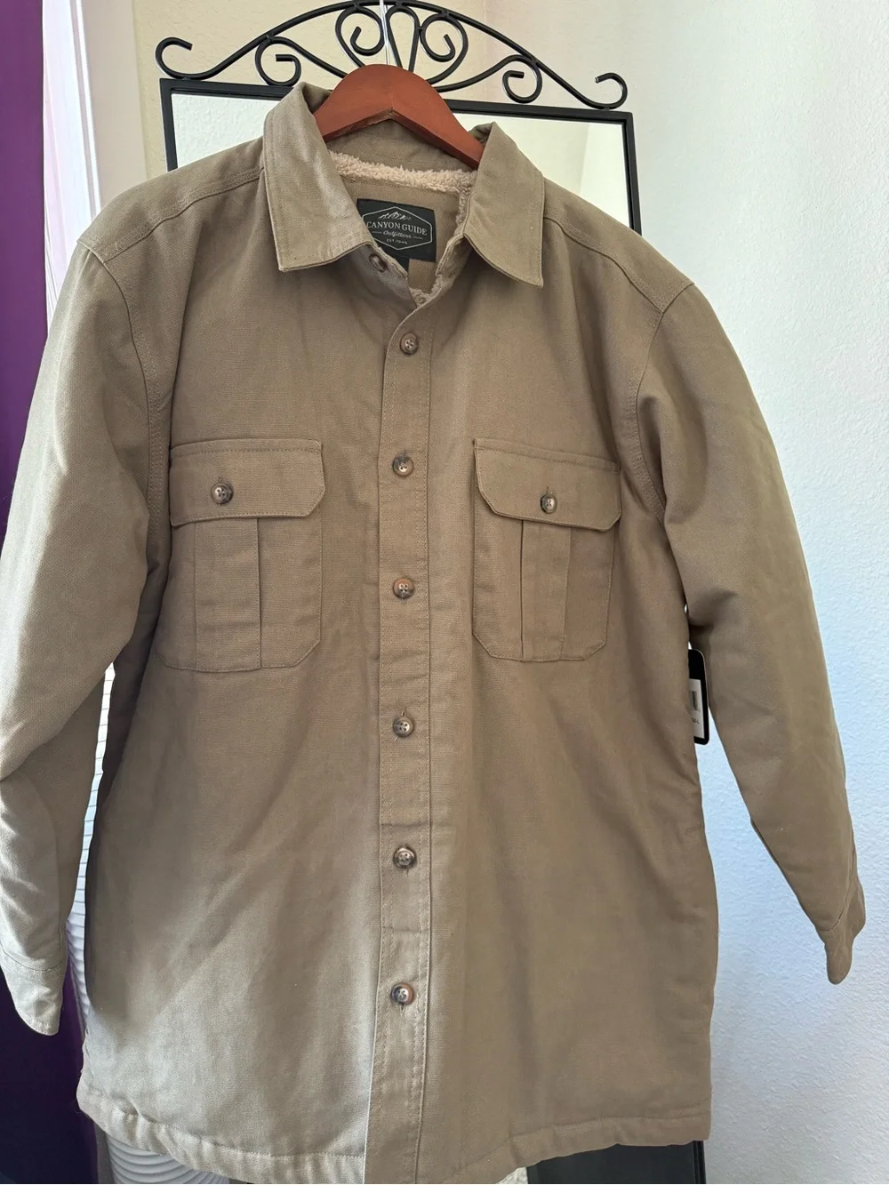 Canyon Guide Cotton Canvas Olive Sherpa Lined Shacket Size L